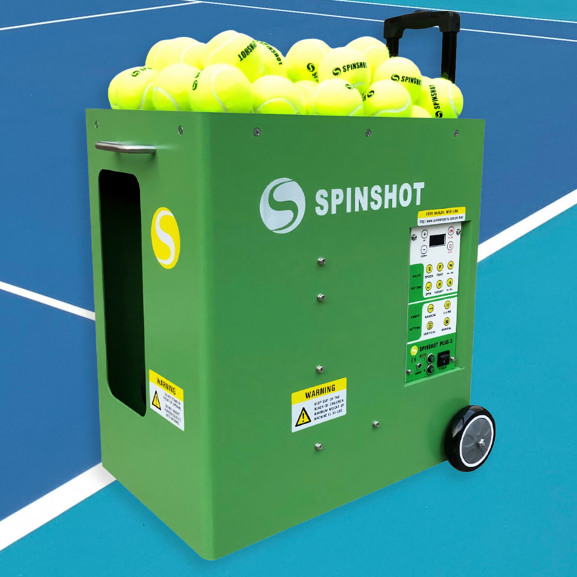 Spinshot Plus 2 Tennis ball machine spinshotsport.com court